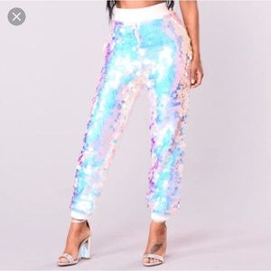 Iridescent sequin joggers
